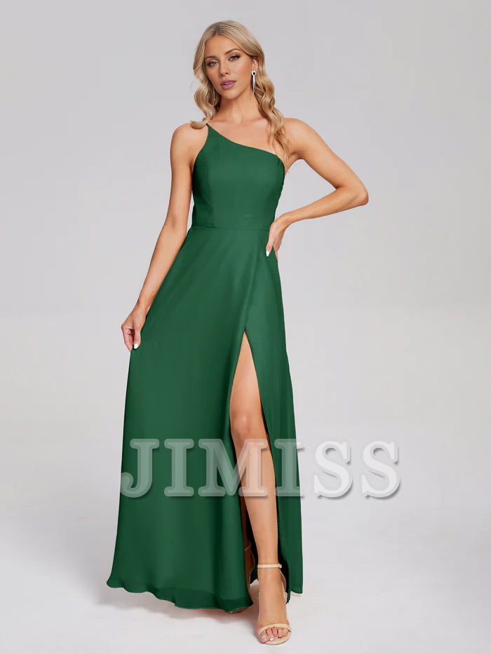 Vestido de dama de honor largo hasta el suelo en gasa con aberturas laterales en los hombros