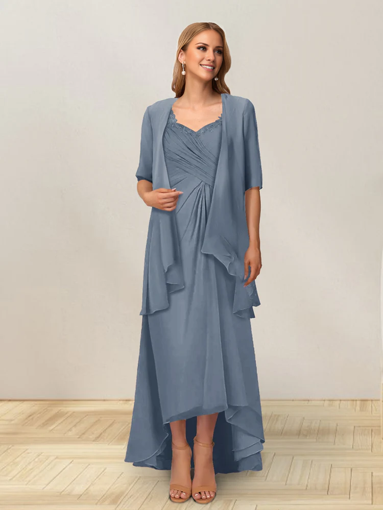 Vestido de madre de la novia, corte A, princesa, sin mangas, diseño de hoja de loto, largo lateral. 