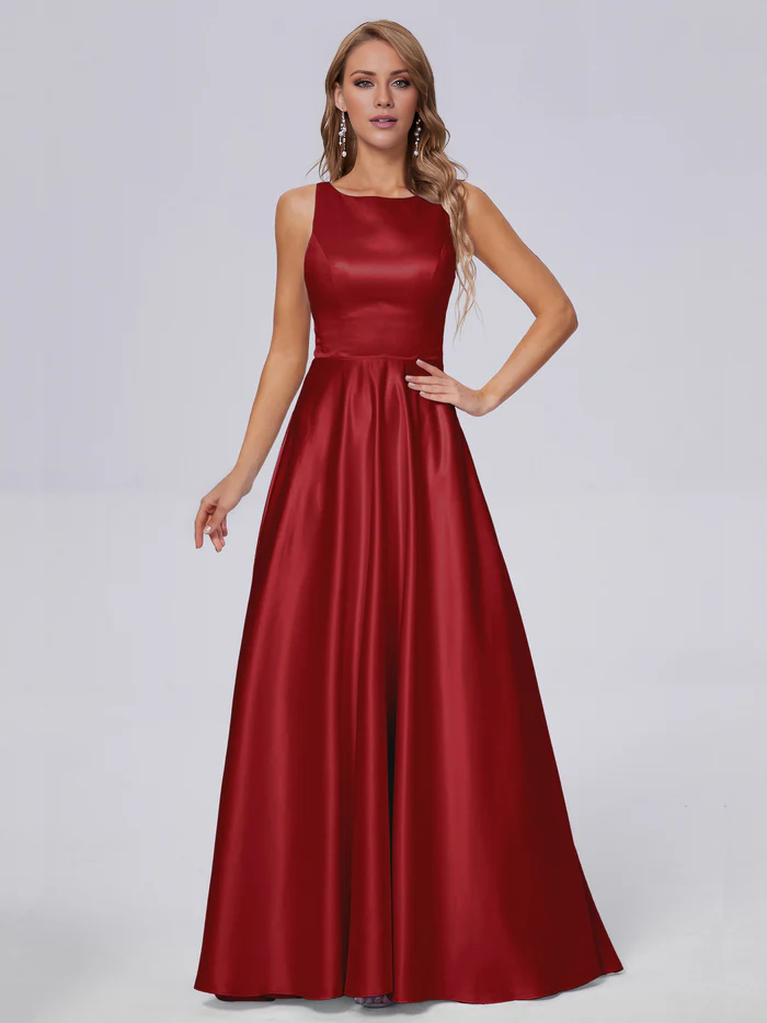 Sleeveless satin long and floor length bridesmaid dress