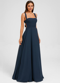 Dark Navy Chiffon A-Line Floor-Length Bridesmaid Dress | Sweetheart Neckline, Bow Back