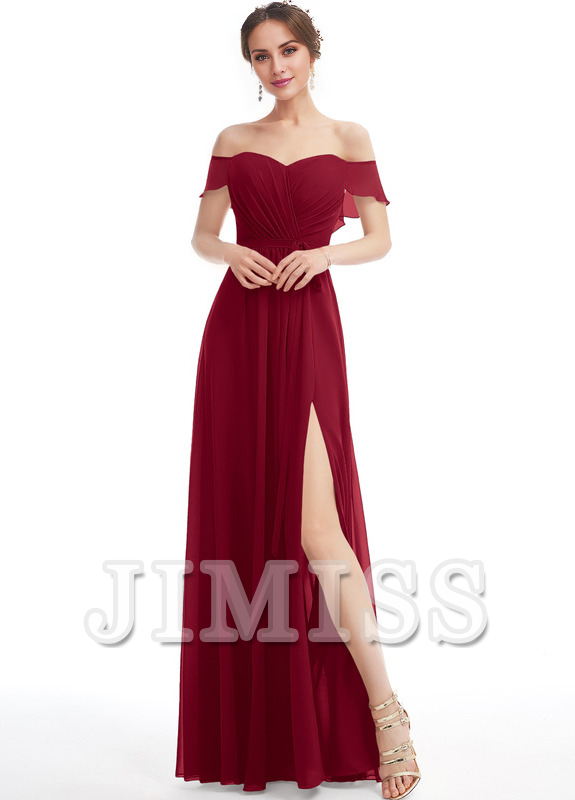 Vestido de dama de honor de gasa con volantes, corte A y largo hasta el suelo