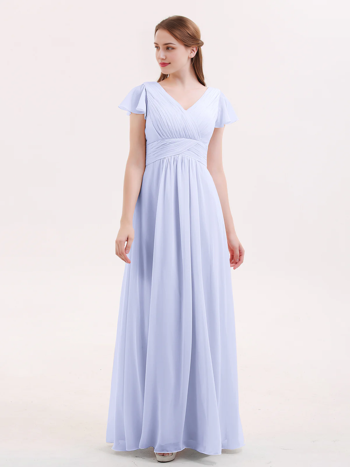 Burgundy Chiffon A-Line V-Neck Floor-Length Bridesmaid Dress