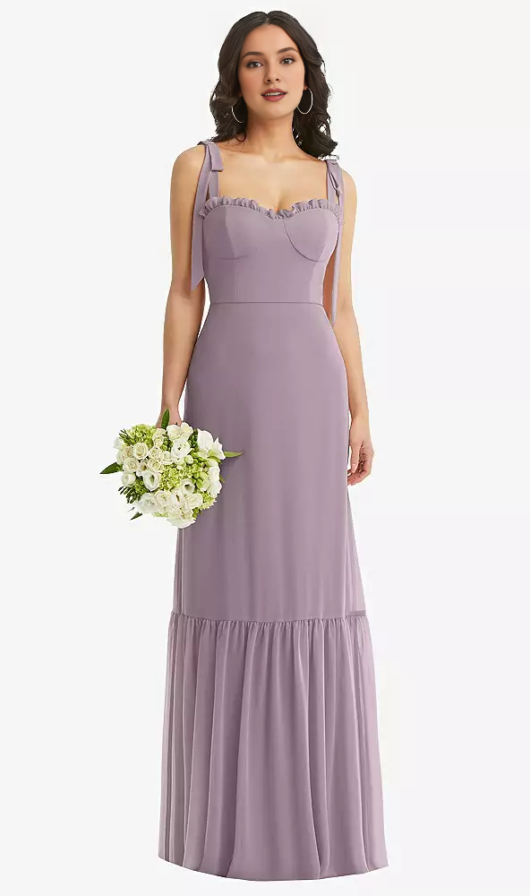Blushing Pink Chiffon A-Line Floor-Length Bridesmaid Dress with Ruffled Sweetheart Neckline