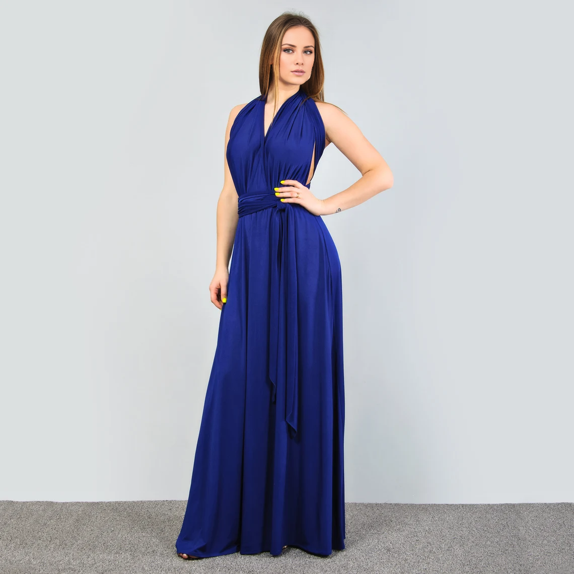 Jimiss - Vestido de fiesta largo hasta el suelo con escote pronunciado y sujetador plisado. 