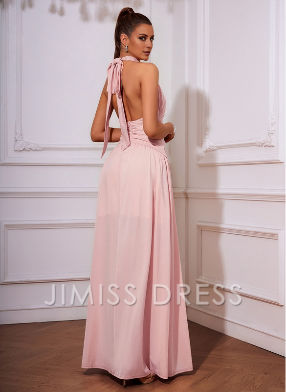 Vestido de fiesta plisado de punto con corte en A y largo hasta el suelo de Jimiss