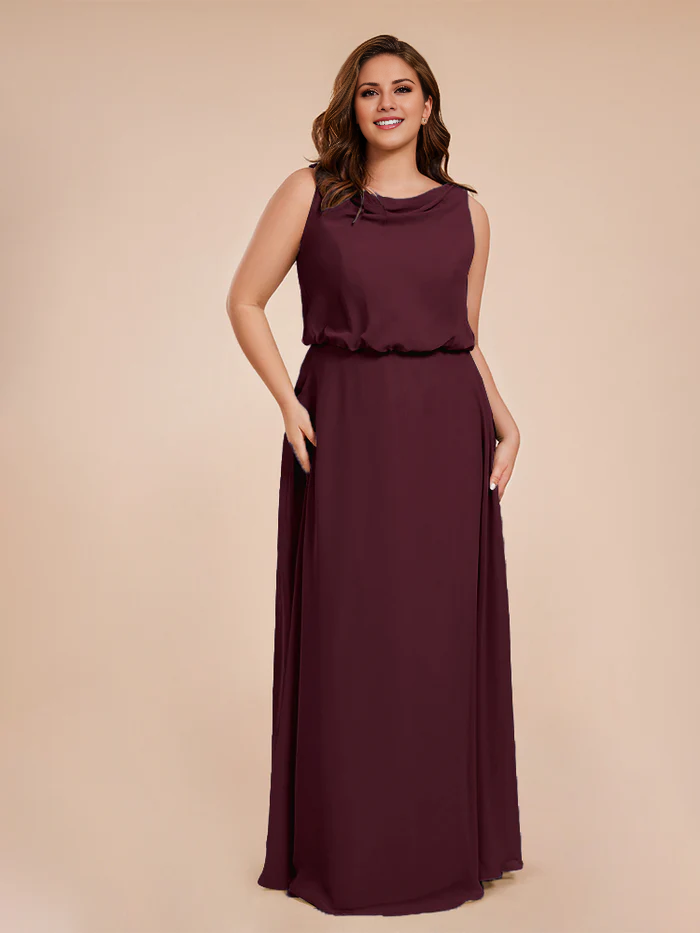 Wind neck chiffon plus size and floor length bride dresses