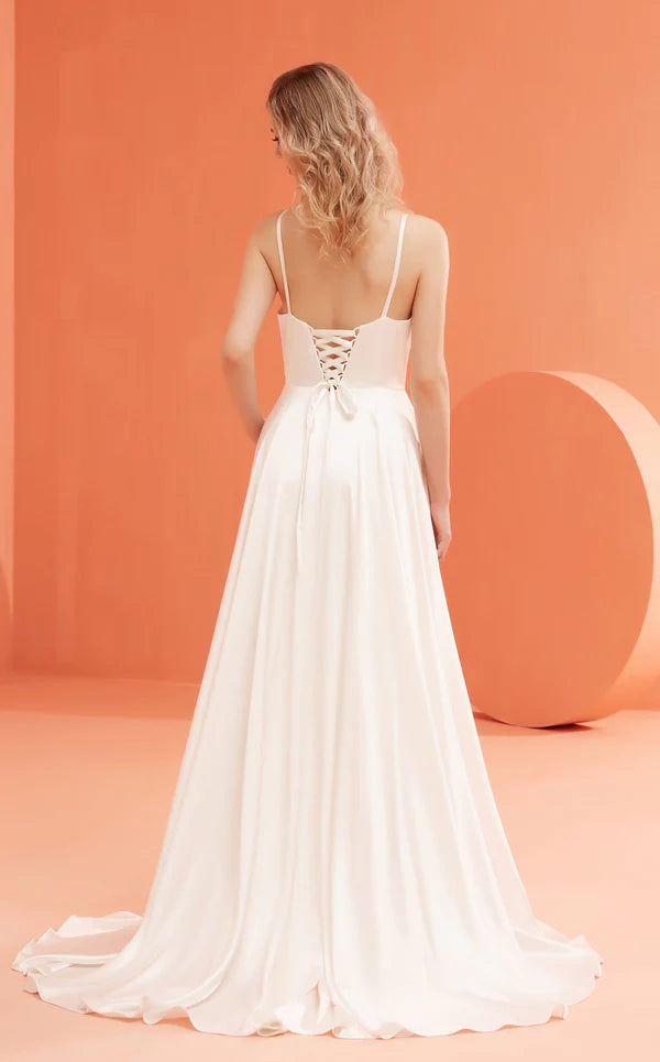 Abito da ballo a trapezio con scollo a V, spalline sottili, senza maniche e lungo fino al pavimento