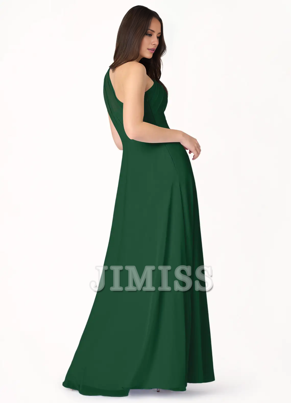 Abito da sera lungo in chiffon con spalle a trapezio e lunghezza al pavimento