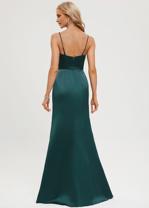 Vestido de fiesta de satén plisado hasta el suelo, ajustado y con capucha