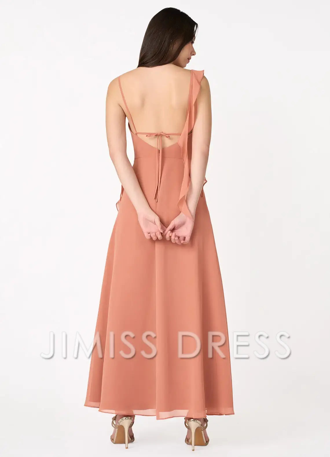 Vestido de fiesta Jimiss de gasa con hombros estrechos, borde con volantes asimétricos, abertura lateral y largo hasta el suelo 