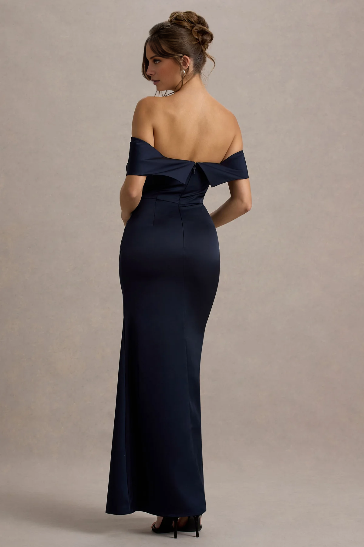 Off shoulder collar satin wrap and floor length evening dress - jimiss dress