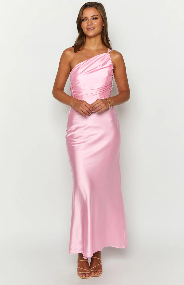 Vestido de fiesta Jimiss con escote asimétrico, hombros descubiertos, sin mangas, tirantes finos, espalda descubierta y largo hasta el suelo