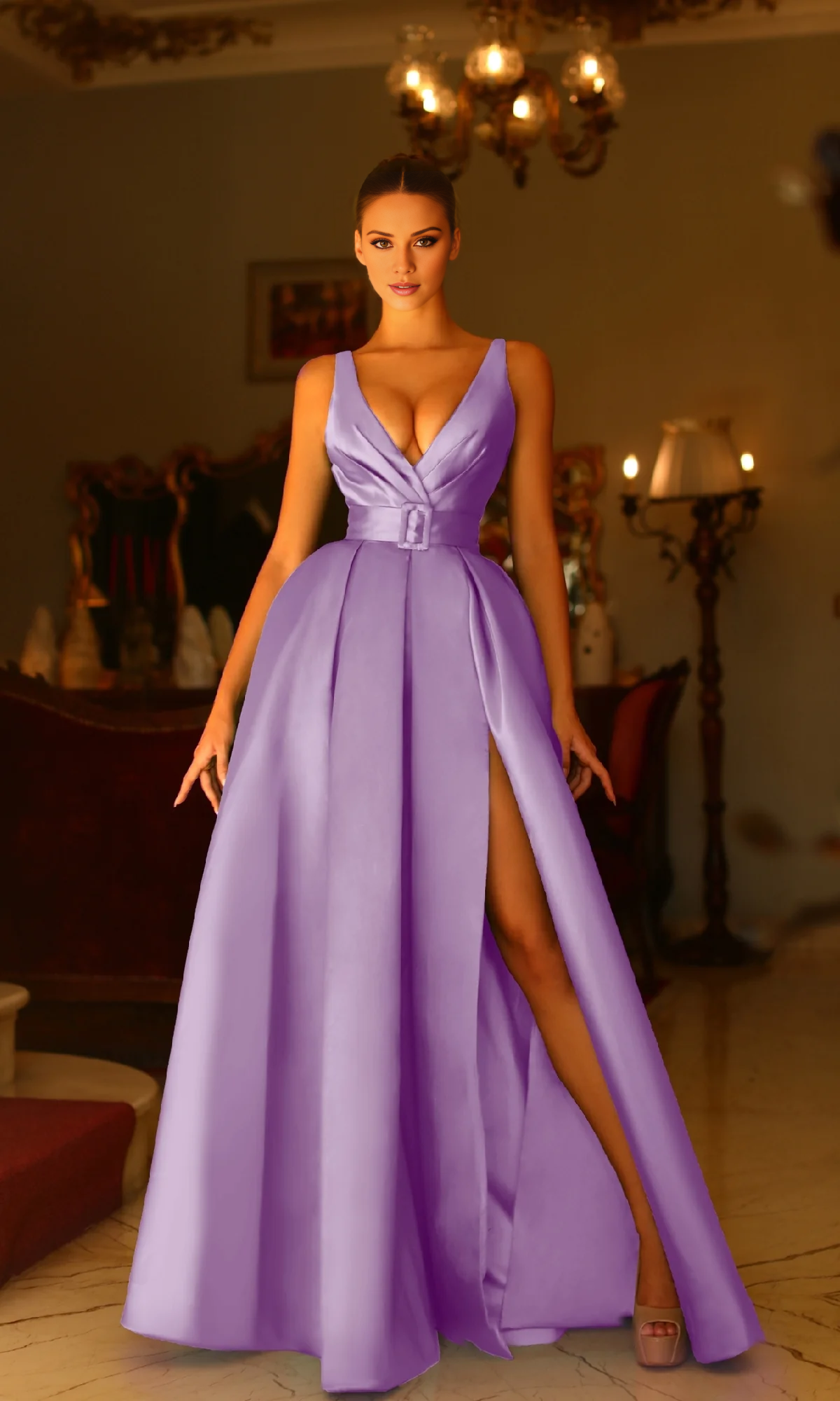 Emerald Satin A-Line Floor-Length Evening Dress