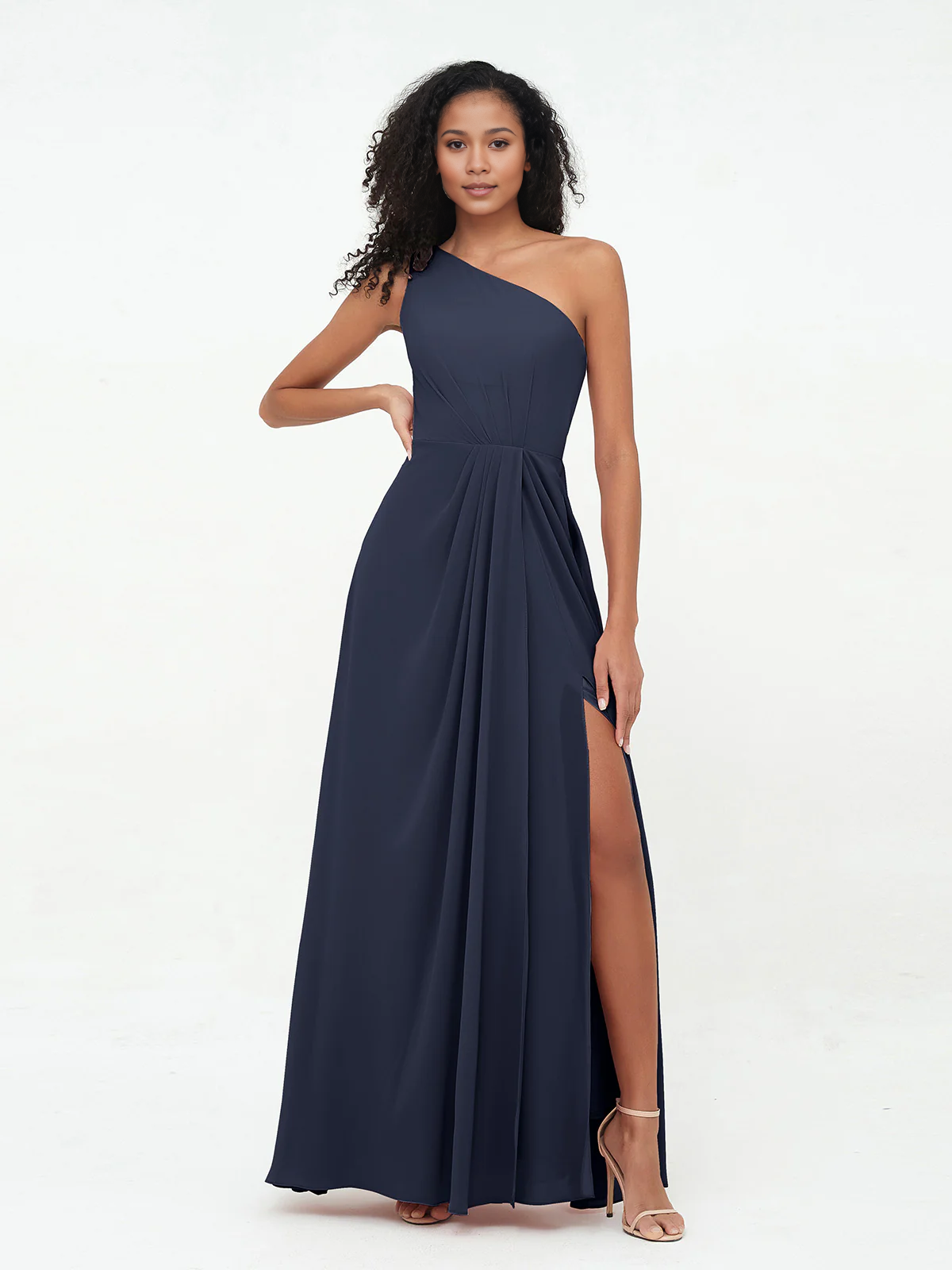 Dark Navy Chiffon A-Line Floor-Length Bridesmaid Dress