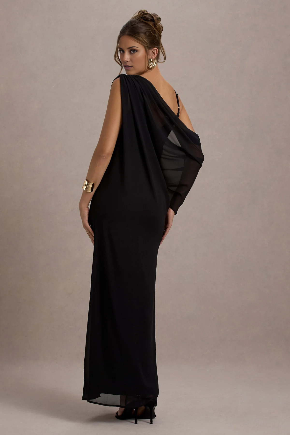 Chiffon ribbon black V-neck and floor length evening dress - Jimiss Dress