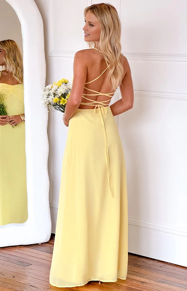 Vestido de fiesta Jimiss con escote cuadrado, tirantes finos, espalda descubierta, abertura lateral y largo hasta el suelo