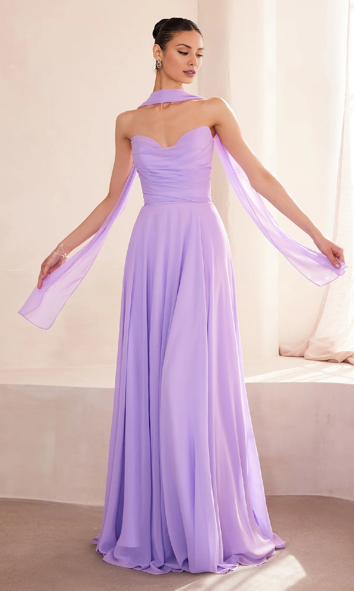 Vestido de fiesta Jimiss de corte A, sin tirantes, con hombros descubiertos y largo hasta el suelo. 