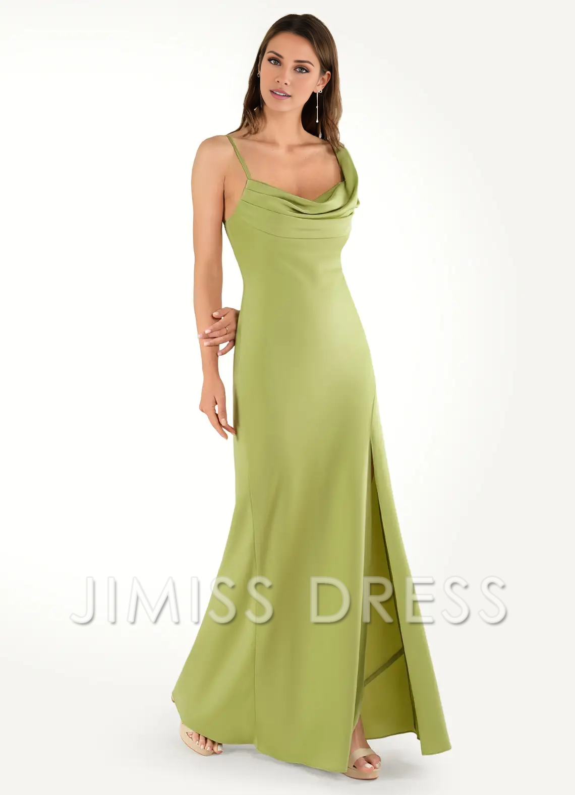 Vestido de fiesta Jimiss con escote asimétrico, espalda descubierta, abertura lateral y largo hasta el suelo 