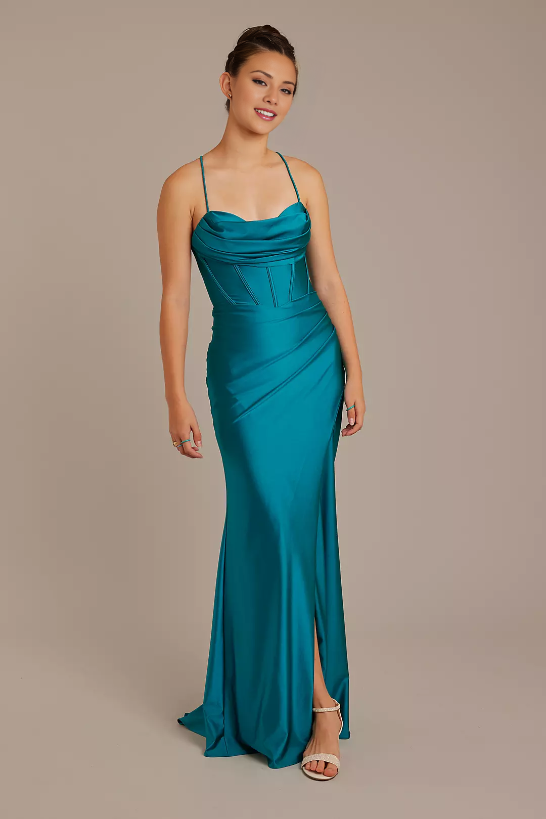 Vestido de fiesta con chaqueta corsé de mezclilla satinada de Jimiss