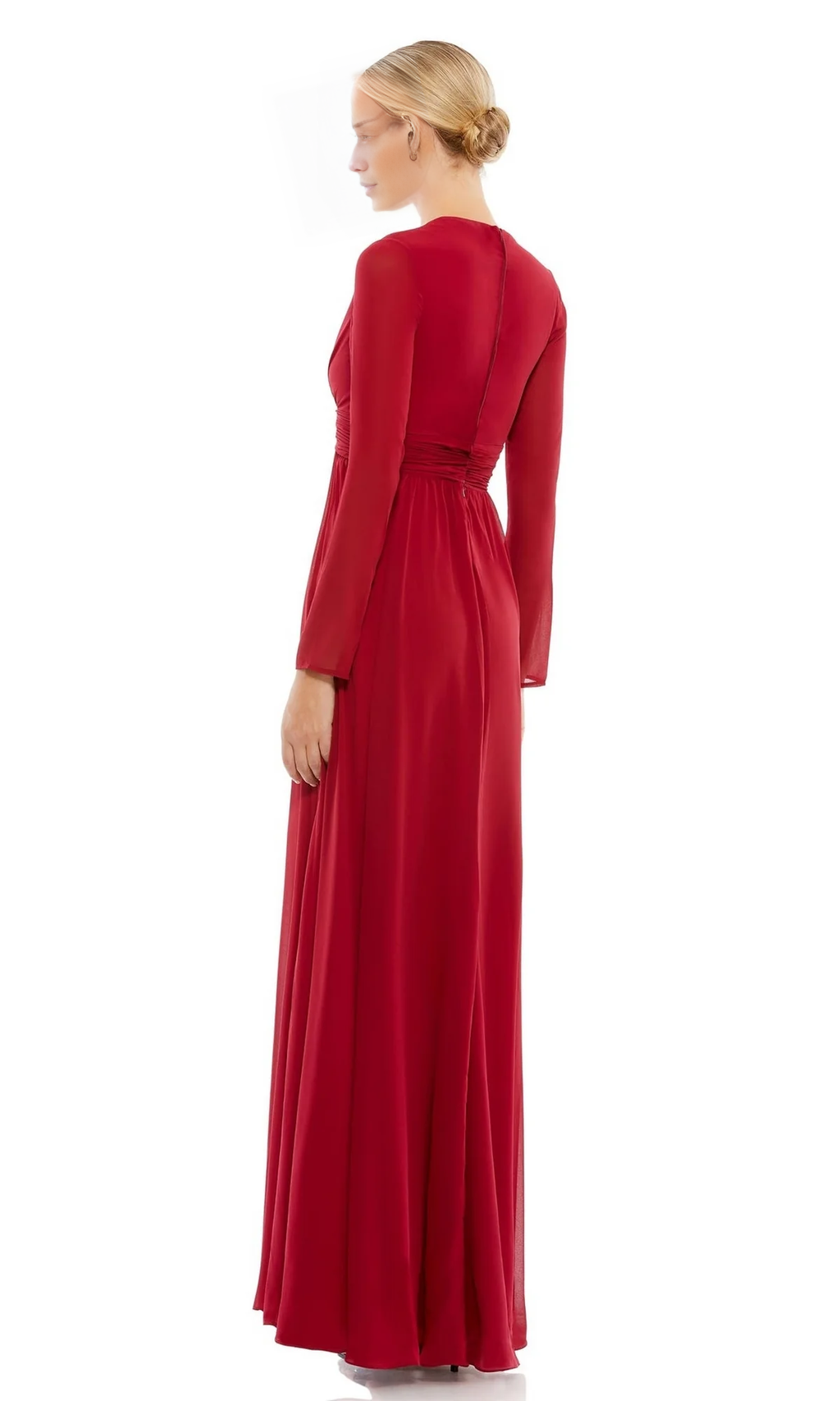 Vestido de noche Jimiss con escote en V, mangas largas, abertura lateral y largo hasta el suelo 
