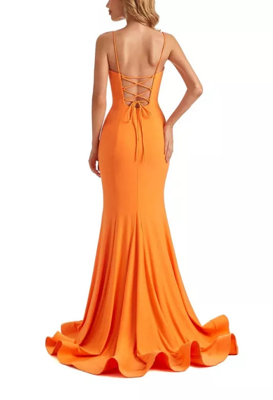 Vestido de dama de honor largo, formal, sin mangas, con escote en V y tirantes finos, de sirena, sexy