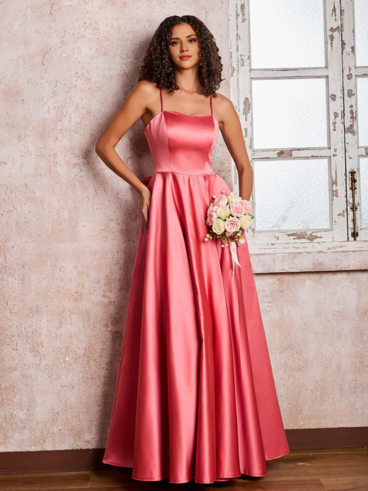 Coral Satin A-Line Floor-Length Sweetheart Bridesmaid Dress