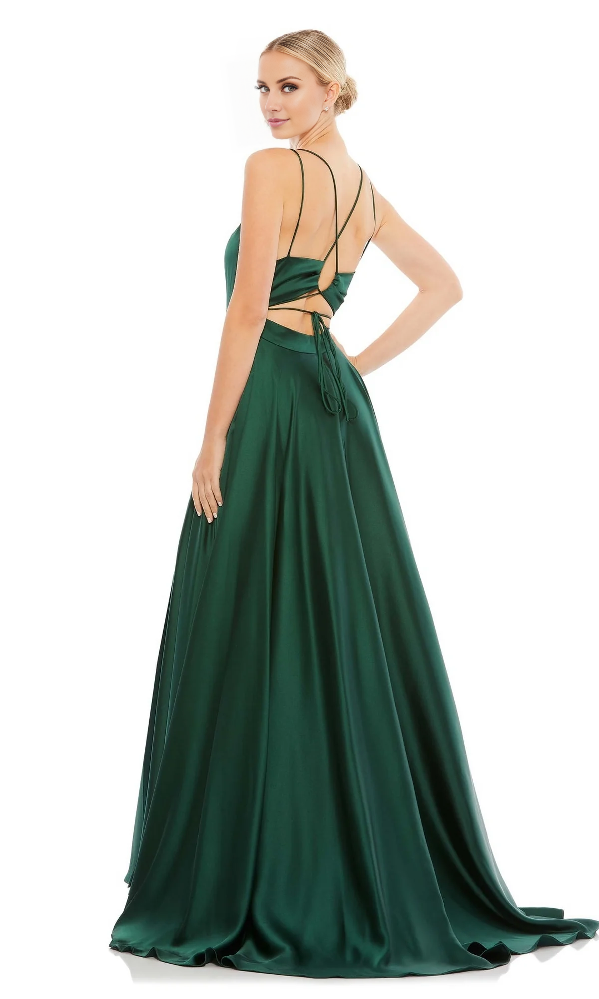 Sky Blue Satin A-Line Floor-Length Dress with V-Neck and High Slit