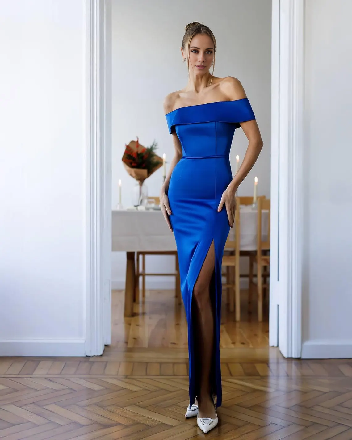 Jimiss - Vestido de fiesta de satén sin mangas, con cuello al descubierto y largo hasta el suelo 