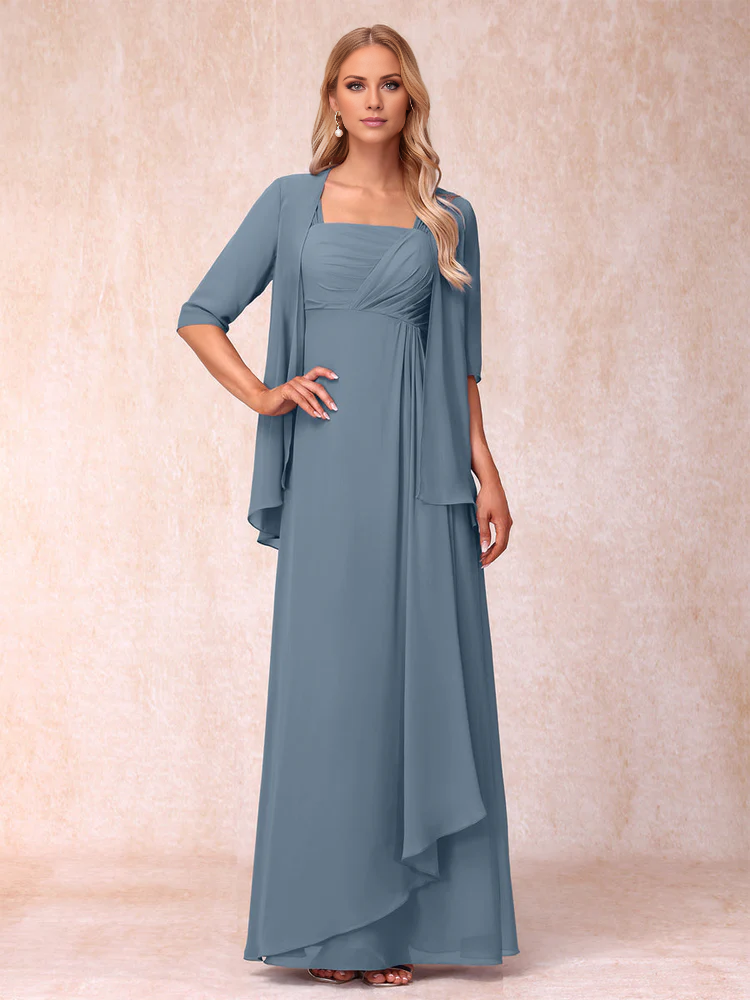 Lavender A-Line Floor-Length Bridesmaid Dress with Square Neck & Jacket