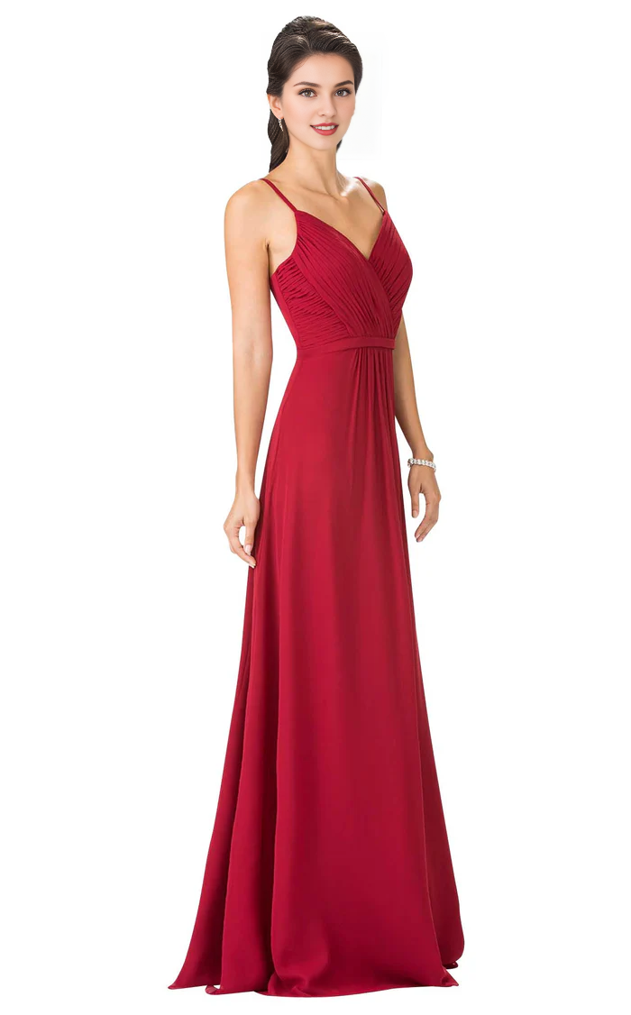 Dark Navy Chiffon A-Line Floor-Length Bridesmaid Dress with Pleated Bodice