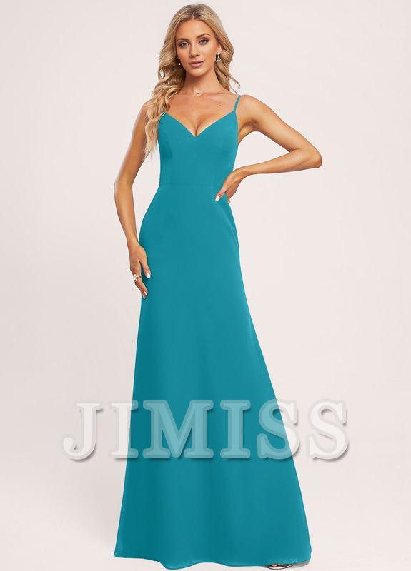 A-line V-neck and ground chiffon bridesmaid dress