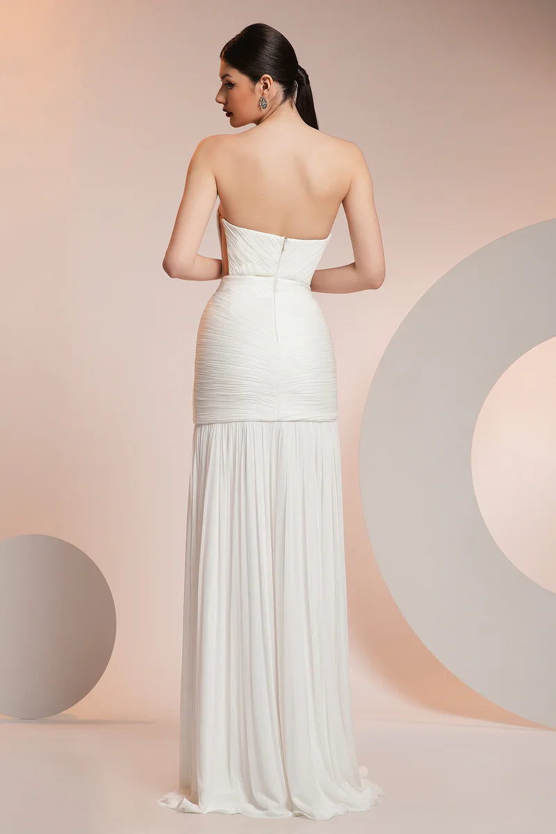 Red Chiffon A-Line Plunging V-Neck Floor-Length Evening Dress