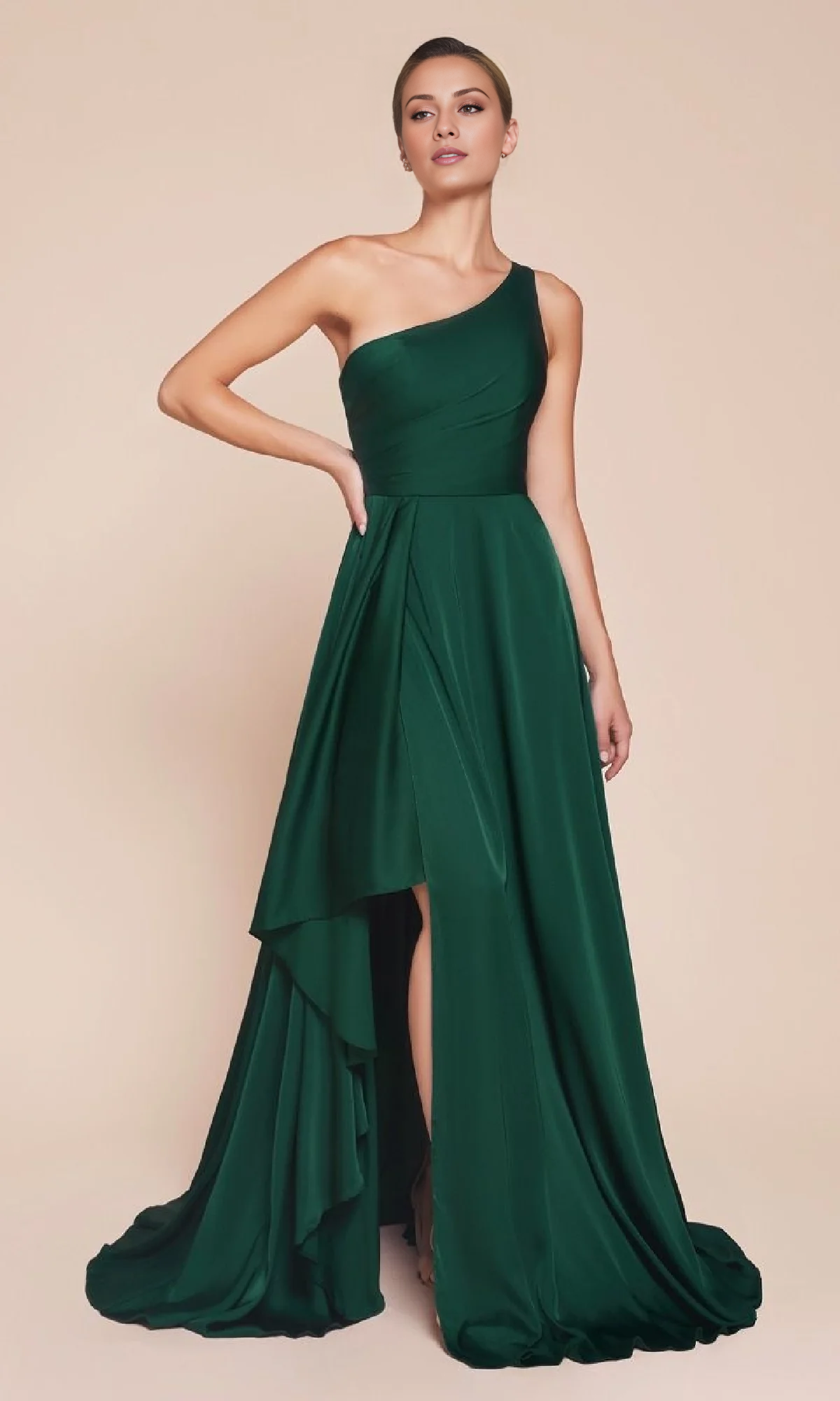 Slate Blue Satin One Shoulder A-Line High-Low Dress