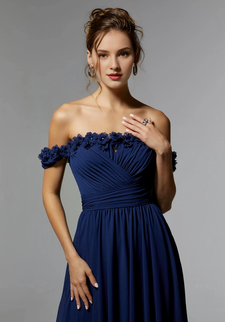 Dusty Rose Chiffon Off-the-Shoulder A-Line Floor-Length Dress