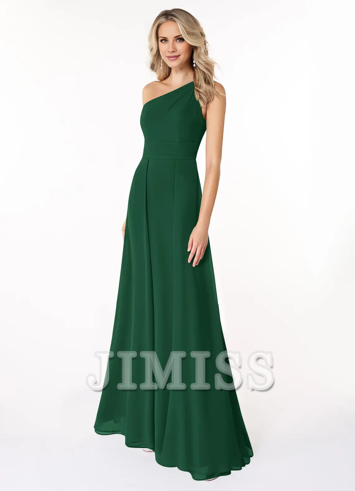 Vestido de gasa con hombros en forma de A y vestido de dama de honor largo hasta el suelo - Vestido Jimiss 