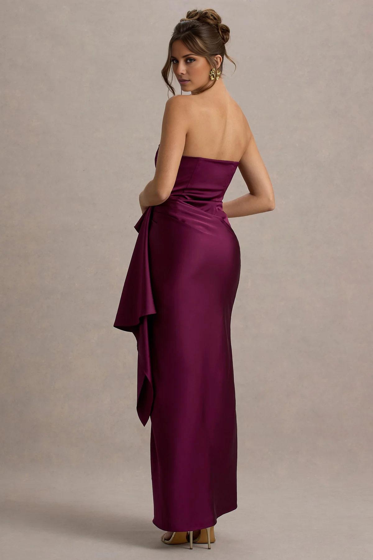Off shoulder collar satin strapless and floor length evening dress - jimiss dress