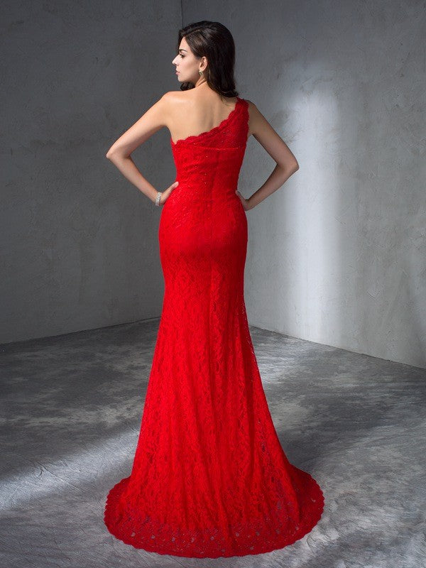 Trumpet/Mermaid One-Shoulder Sleeveless Long Lace Dresses