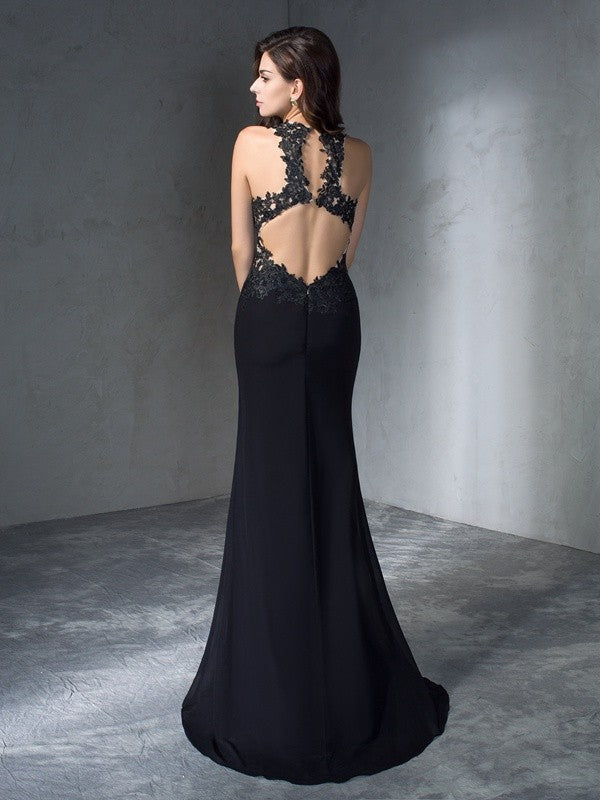 Trumpet/Mermaid Scoop Sleeveless Long Applique Chiffon Dresses