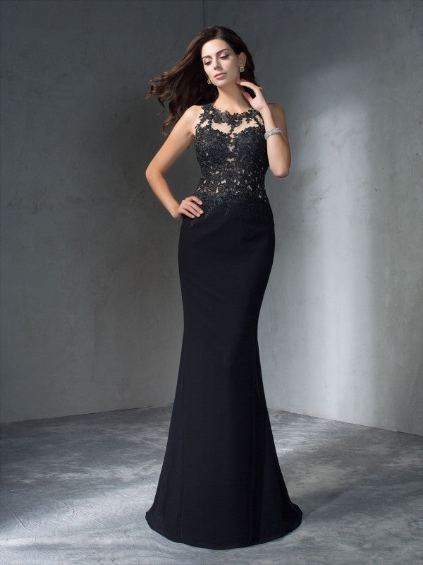 Trumpet/Mermaid Scoop Sleeveless Long Applique Chiffon Dresses