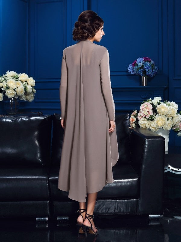 Mocha Sweetheart Lace Sheath Knee-Length Evening Dress with Asymmetrical Chiffon Jacket