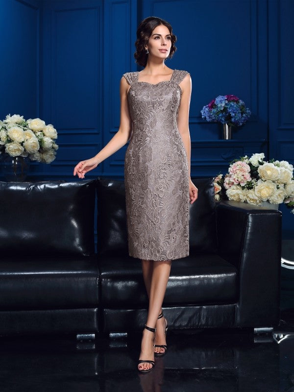 Mocha Sweetheart Lace Sheath Knee-Length Evening Dress with Asymmetrical Chiffon Jacket