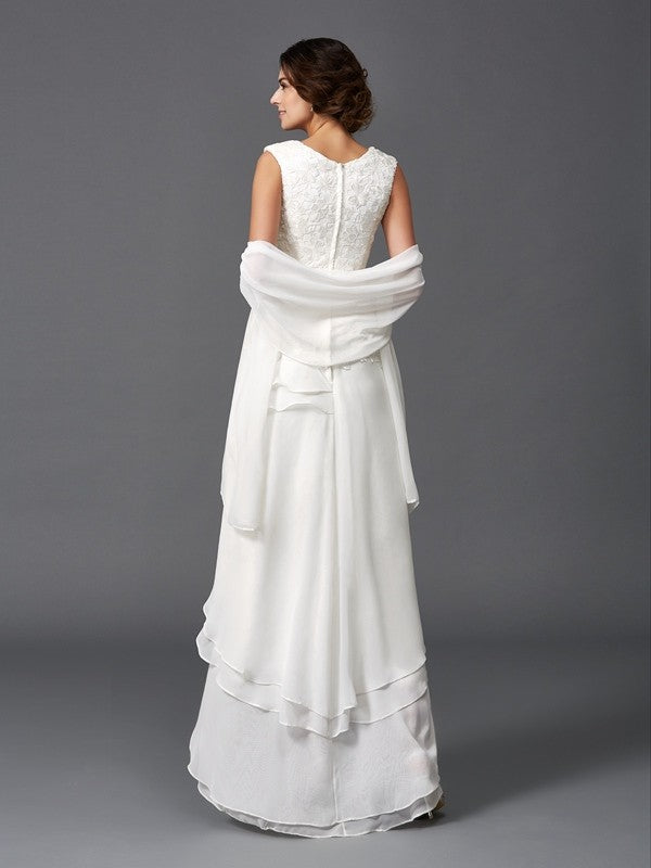 Ivory Chiffon A-Line Asymmetrical Evening Dress with Lace Bodice & Ruffled High-Low Skirt