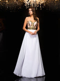 Abiti lunghi in chiffon senza maniche con scollo a cuore e paillettes, stile principessa/a trapezio