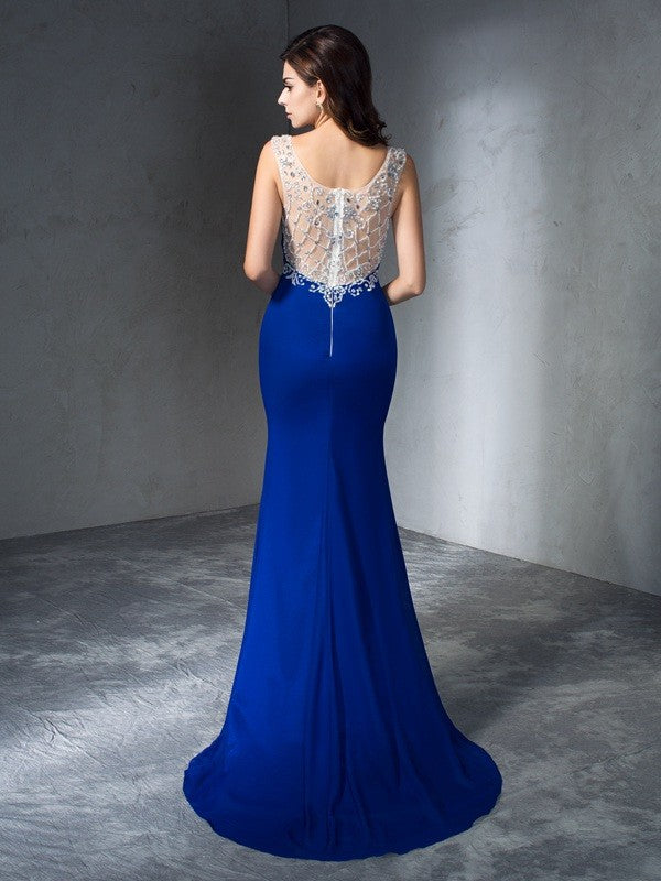 Trumpet/Mermaid Scoop Beading Sleeveless Long Chiffon Dresses