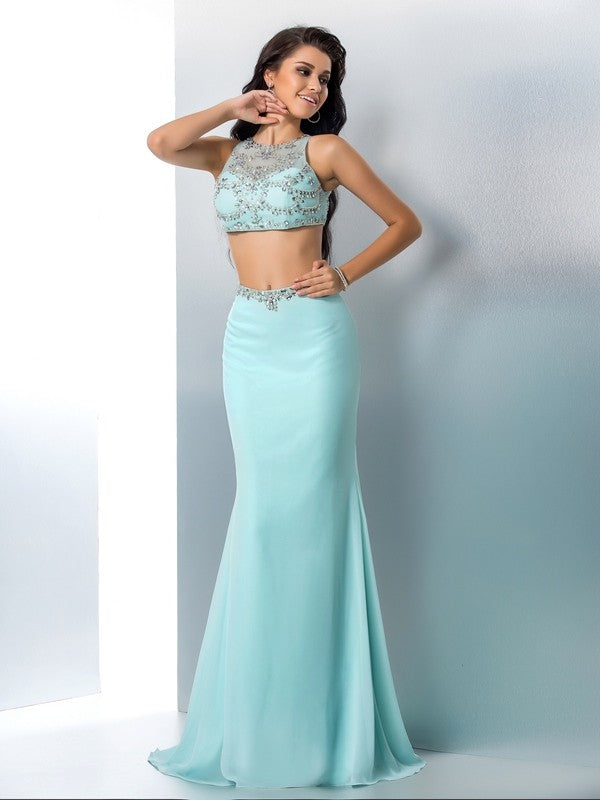 Mint Green Chiffon Mermaid Floor-Length Evening Dress