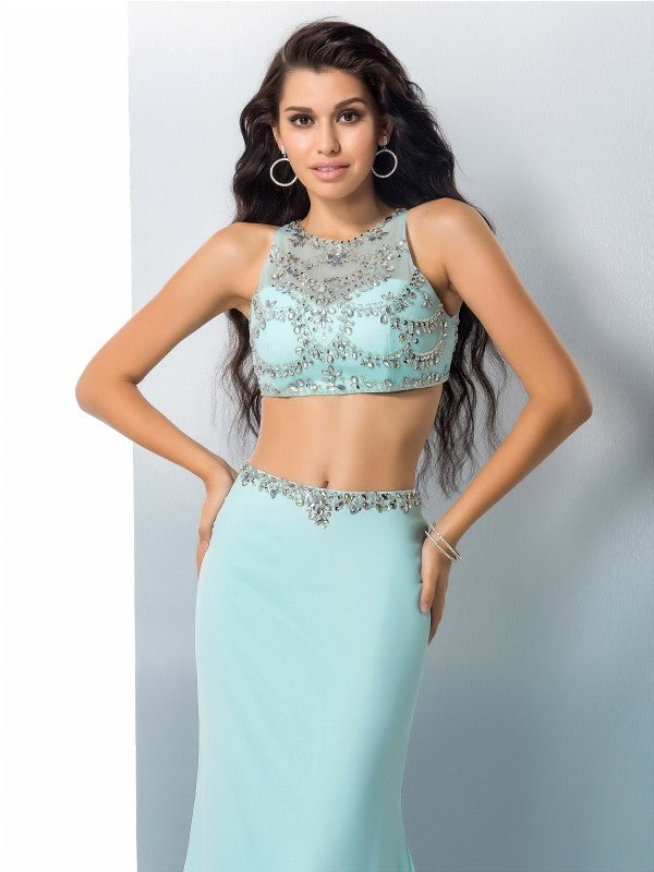 Mint Green Chiffon Mermaid Floor-Length Evening Dress