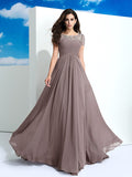 Mocha Chiffon A-Line Floor-Length Evening Dress - Prom & Bridesmaid Gown