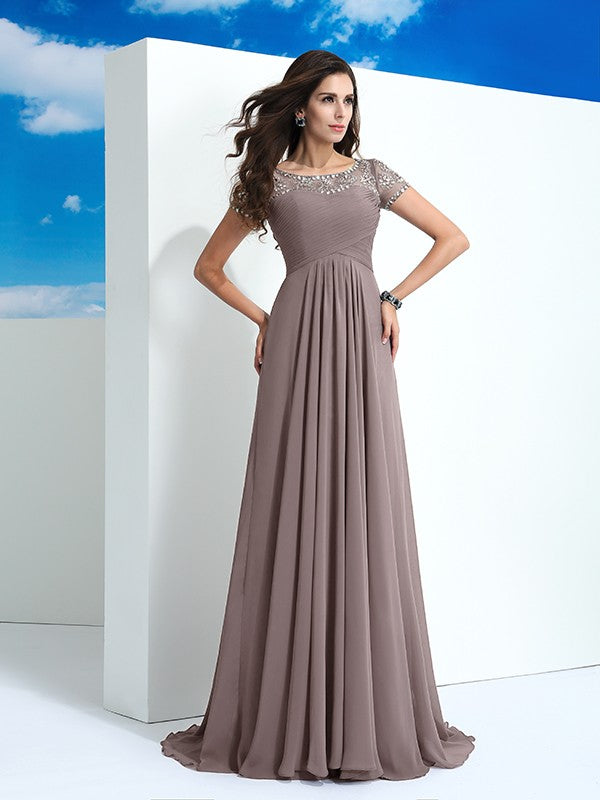 Mocha Chiffon A-Line Floor-Length Evening Dress - Prom & Bridesmaid Gown