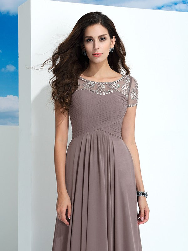 Mocha Chiffon A-Line Floor-Length Evening Dress - Prom & Bridesmaid Gown