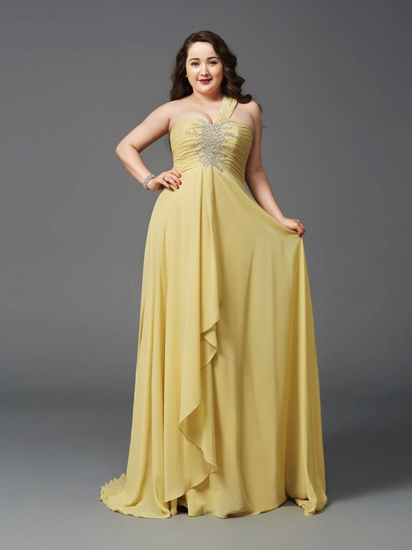 Yellow One Shoulder Chiffon A-Line Floor-Length Bridesmaid Dress